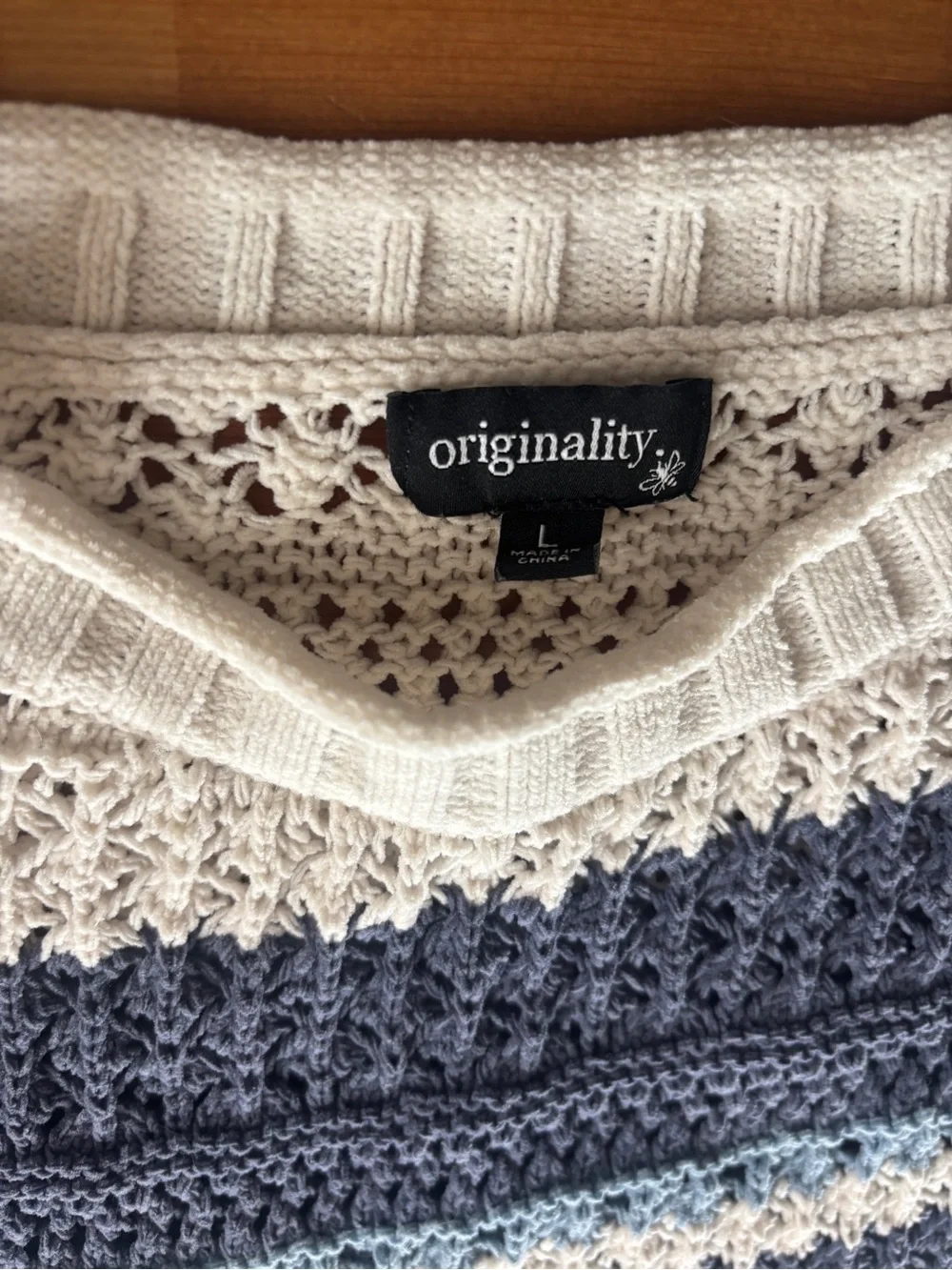 Originality Kids Blue & White Striped Crochet Sweater worn once